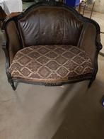 2 zits bankje bruin/beige leer/stof 120cmx90cmx100cm, 150 tot 200 cm, Tweepersoons, 75 tot 100 cm, Zo goed als nieuw