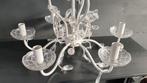 Brocante kroonluchter, 6 kaars, wit metaal en kunststof. S26, Tweedehands verkoop, Tweedehands verkoop, Gebruikt, Ophalen of Verzenden
