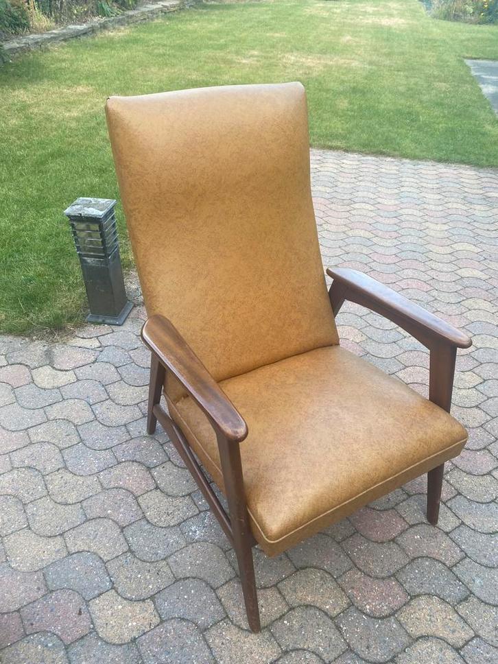 Leren fauteuil palisander Deens design jaren 50 60, Huis en Inrichting, Fauteuils, Zo goed als nieuw, Leer, 75 tot 100 cm, 75 tot 100 cm