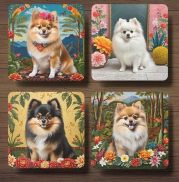 Pomeranian Frida Kahlo onderzetters met houder beschikbaar voor biedingen