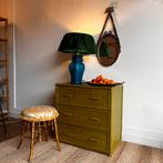 Faux Bamboo bamboe rotan mosgroen ladekast commode vintage, Vintage, Vintage, 50 tot 100 cm, 3 of 4 laden