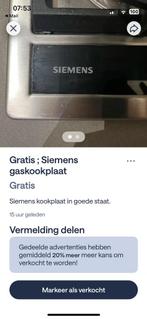 Gratis siemens gaskookplaat, Witgoed en Apparatuur, Kookplaten, Ophalen, Gebruikt, 4 kookzones, Inbouw