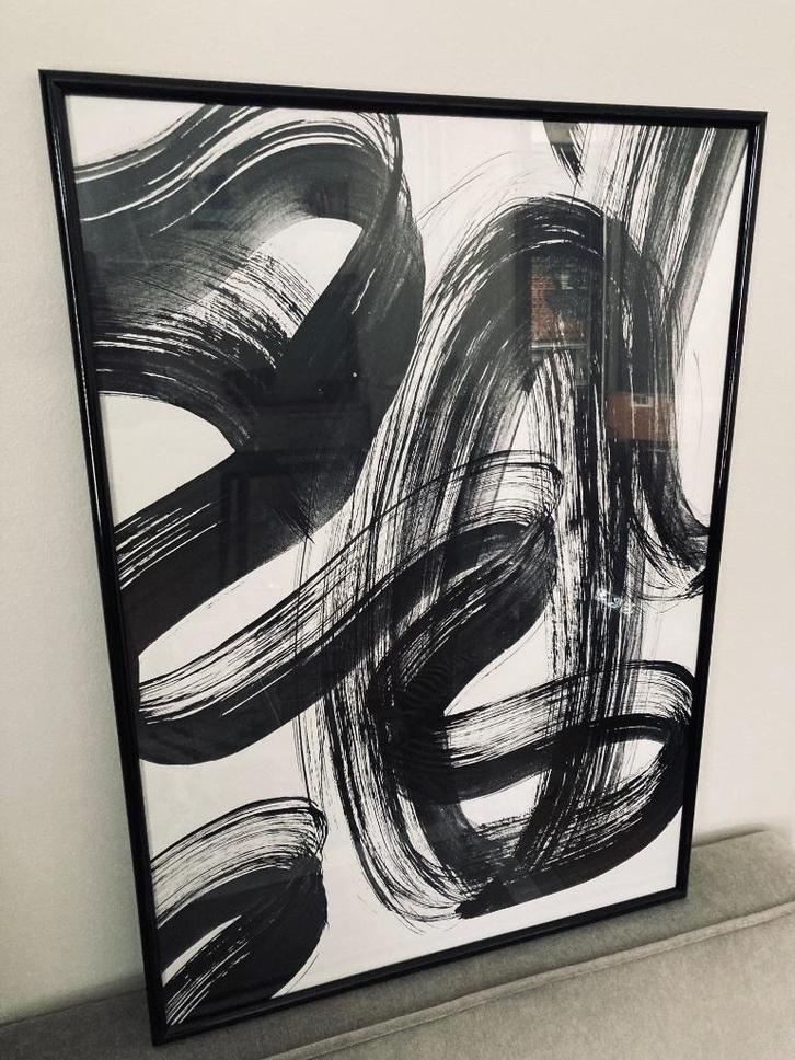 Abstracte / grafische poster in lijst zwart, Huis en Inrichting, Woonaccessoires | Lijsten, Zo goed als nieuw, 50 tot 75 cm, Minder dan 50 cm