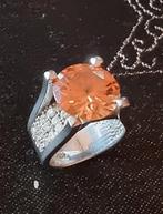 Mooie zilveren (925) ring mt 16 met oranje steen, Oranje, Zo goed als nieuw, Verzenden