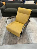 Als nieuw Leolux Scylla fauteuil geel bruin Design stoel, Stof, Ophalen of Verzenden, 75 tot 100 cm, Zo goed als nieuw