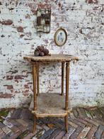 Antieke / brocante Franse bijzettafel/ allegonda, Minder dan 55 cm, Rond, Ophalen of Verzenden, Zo goed als nieuw