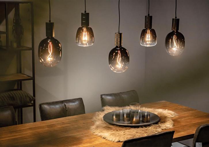 Hanglamp Ombre Zwart 5x E27 Led Smoke Glas, Huis en Inrichting, Lampen | Hanglampen, Nieuw, 75 cm of meer, Glas, Metaal, Ophalen of Verzenden