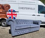 Chesterfield bank stof blauw grijs, gratis bezorgd, Ophalen, Nieuw, 75 tot 100 cm, Stof
