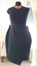 Asymmetrische rok met krijtstrepen, Zwart, Maat 42/44 (L), Ophalen of Verzenden, Knielengte