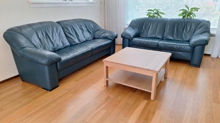 2 en 3 zits leren bankstel - petrol kleur, Huis en Inrichting, Banken | Bankstellen, Gebruikt, Rechte bank, Vierpersoons of meer