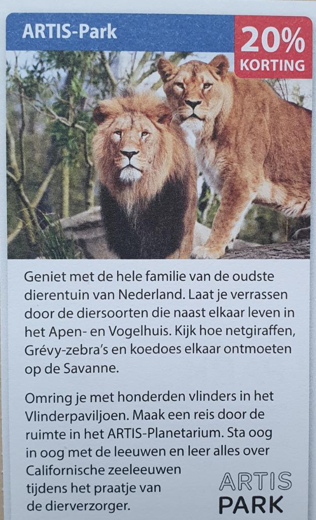 Artis: 20% korting voor maximaal 4 personen, Tickets en Kaartjes, Recreatie | Dierentuinen, Drie personen of meer, Kortingskaart