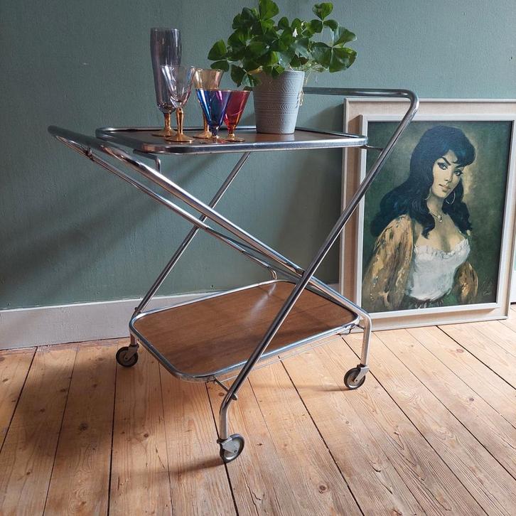 Lucky Vintage Inklapbare Trolley / Serveerwagen, Verzamelen, Retro, Huis en Inrichting, Ophalen of Verzenden