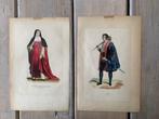 Antieke ingekleurde gravures. Religieuze kleding., Ophalen