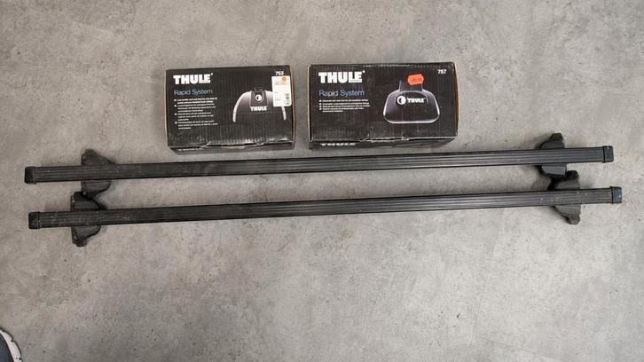 Thule dakdragers incl 753 en 757 universele dakrailklemmen, Auto diversen, Dakdragers, Zo goed als nieuw, Ophalen