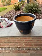 Donkerblauwe keramieken bloempot - Ophalen, Tuin en Terras, Ophalen, Gebruikt, Rond, Binnen