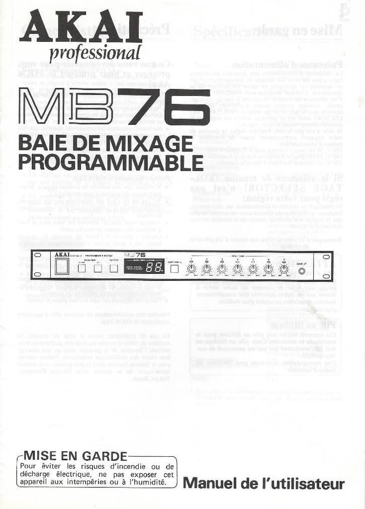 Handleiding, Manuel l'utili (Frans, Pdf) - Akai MB76 Mix Bay, Boeken, Muziek, Nieuw, Overige onderwerpen, Ophalen of Verzenden