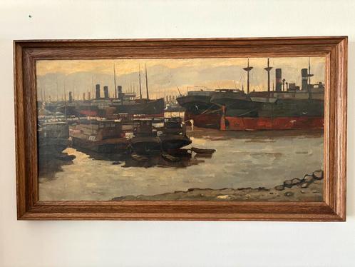 Cor Noltee (1903 -1967) olieverf op doek Rotterdamse Haven, Antiek en Kunst, Kunst | Schilderijen | Klassiek, Ophalen