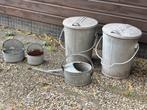 Zinken vuilnisbakken, zinken gieter, zinken plantenbakken, Tuin en Terras, Ophalen, Gebruikt