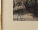 Johan Dijkstra(1896)Gewassen Tekening "Wilgen aan sloot" Ges, Ophalen of Verzenden