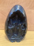 Dark wooden egg carved asian scholars #30228, Ophalen of Verzenden