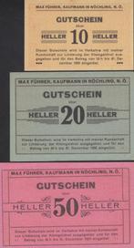 Duitsland Max Fuhrer Kaufmann in Nochling 10,20,50 Heller, Setje, Duitsland, Verzenden