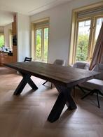 Teakhouten Eettafel met Metalen Onderstel, Huis en Inrichting, Tafels | Eettafels, Ophalen, 100 tot 150 cm, Teakhout, Zo goed als nieuw