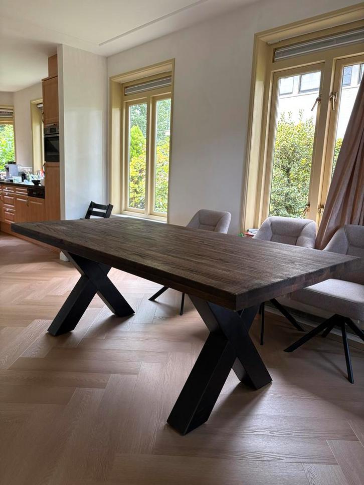 Teakhouten Eettafel met Metalen Onderstel, Huis en Inrichting, Tafels | Eettafels, Zo goed als nieuw, 100 tot 150 cm, 150 tot 200 cm