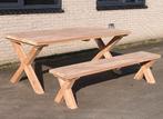 Tuintafel met 1 bank X poten Douglas hout in 3 maten, 6 zitplaatsen, Nieuw, Ophalen of Verzenden, Bank
