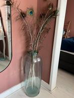 Grote vaas met veren, Ophalen, Zo goed als nieuw, Glas, Minder dan 50 cm