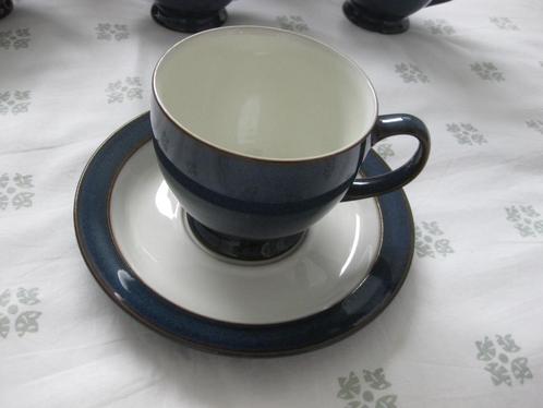 Denby Boston set van 12 kopjes en schotels, blauw aardewerk, Huis en Inrichting, Keuken | Servies, Zo goed als nieuw, Kop(pen) en/of Schotel(s)