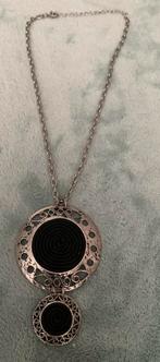 Vintage Zilverkleurig metaal met steen van lava zwart, Gebruikt, Zwart, Ophalen of Verzenden, Overige materialen