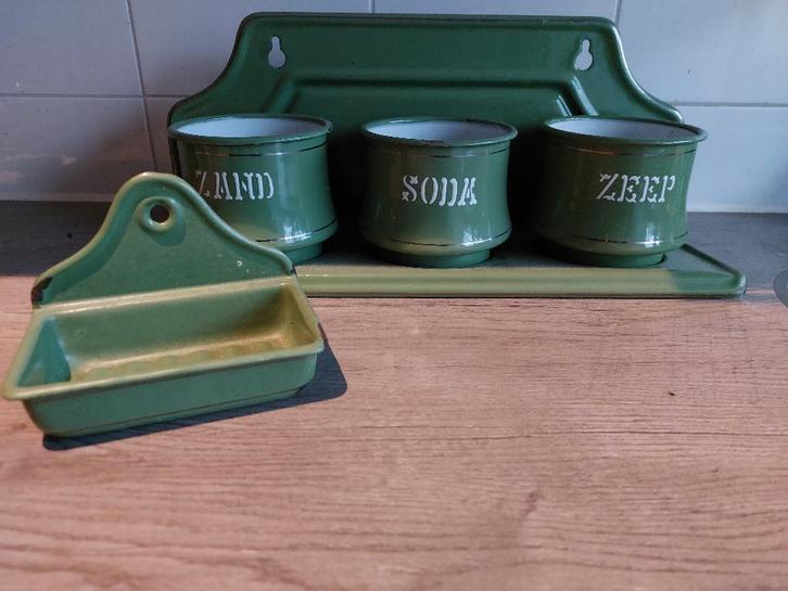 Emaille zand, zeep en soda rek en/of zeepbakje, Antiek en Kunst, Antiek | Emaille, Ophalen of Verzenden