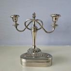 Verzilverde kandelaar en lepeldoos, Antiek en Kunst, Ophalen of Verzenden