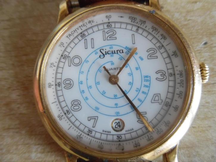 Sicura Quartz herenhorloge met datum 40 mm. Nieuwe batterij, Sieraden, Tassen en Uiterlijk, Horloges | Heren, Gebruikt, Polshorloge