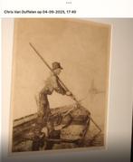 Man met Baggerbeugel gesigneerde ets, Antiek en Kunst, Kunst | Etsen en Gravures, Ophalen of Verzenden