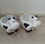2 koe-motief bloempotjes, samen voor 5 euro, Ophalen, Gebruikt, Rond, Aardewerk