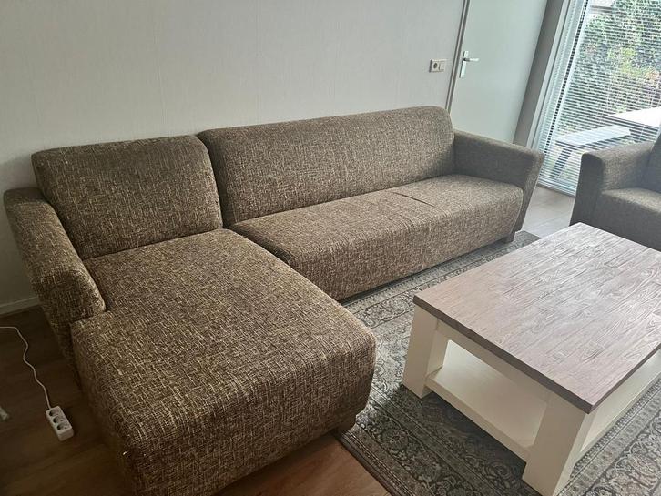 Hoekbank + bijpassende stoel, Huis en Inrichting, Banken | Complete zithoeken, Gebruikt, Stof, Ophalen