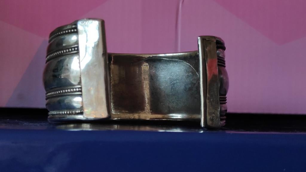 Verzilverde manchet armband, parelrand., Ophalen of Verzenden, Zilver, Overige materialen