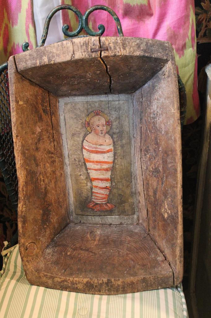 Antieke zweedse houten bak baby Jezus handbeschilderd zweeds, Antiek en Kunst, Antiek | Religie, Ophalen
