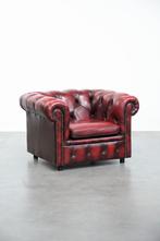 Stijlvolle rode Engelse rundleren chesterfield clubfauteuil, Huis en Inrichting, Fauteuils, Ophalen, Gebruikt, ., Engels, Klassiek