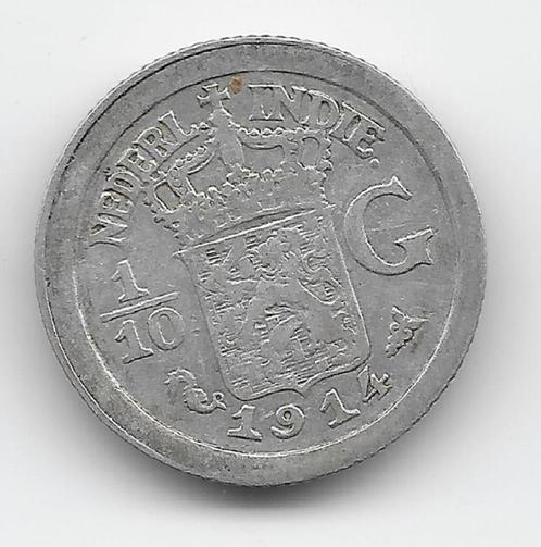 Nederlands-Indië 1/10 gulden 1914 KM# 311, Postzegels en Munten, Munten | Azië, Losse munt, Zuidoost-Azië, Zilver, Verzenden