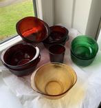 arcoroc sierra, rood + oker soepkommen, kommetjes groen glas, Ophalen of Verzenden, Glas, Effen, Kom(men)