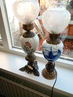 Oude lampen met Delfts blauw en bloemmotief, Ophalen of Verzenden