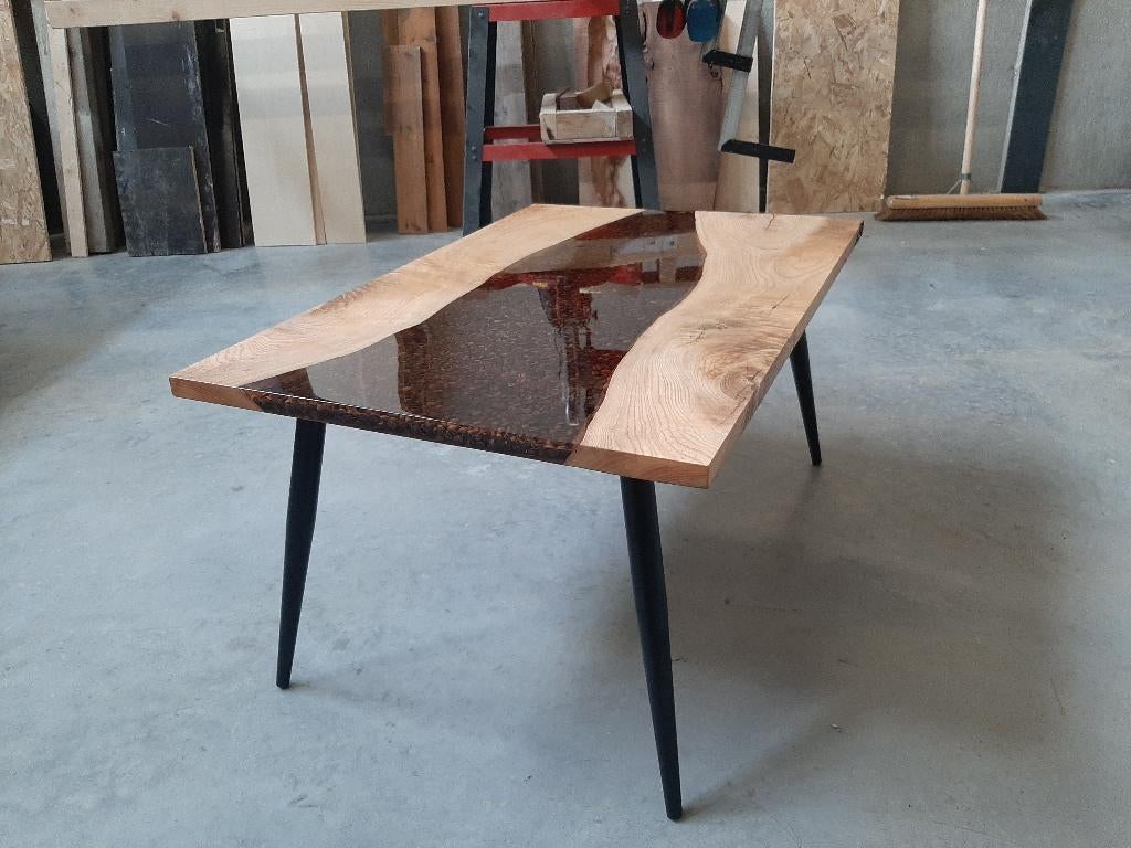 Epoxy koffiebonen tafel, Huis en Inrichting, Tafels | Salontafels, Ophalen, Overige materialen, 50 tot 100 cm, 50 tot 100 cm