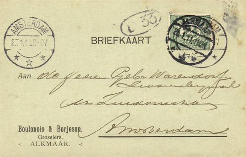 Boulonois + Borjeson, Grossiers, Alkmaar - 01.1911 - briefka, Postzegels en Munten, Brieven en Enveloppen | Nederland, Briefkaart