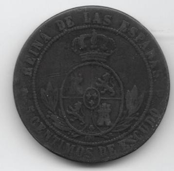 Spanje 5 centimos de escudo 1868 KM# 635.5 beschikbaar voor biedingen