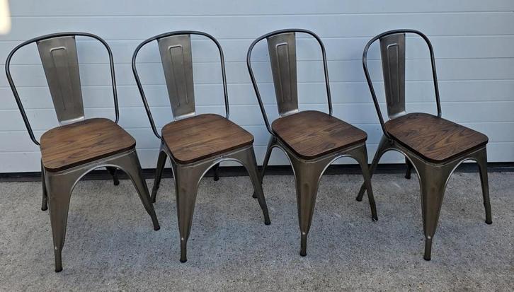8 x Tolix industriële stoelen cafestoelen hout metaal bistro, Huis en Inrichting, Stoelen, Zo goed als nieuw, Vijf, Zes of meer stoelen