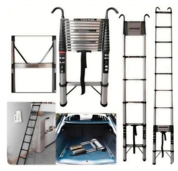 Telescopische 5 meter RVS ladder EN-131 Nieuw, Doe-het-zelf en Verbouw, Ladders en Trappen, Nieuw, Ladder, 4 meter of meer, Opvouwbaar of Inschuifbaar