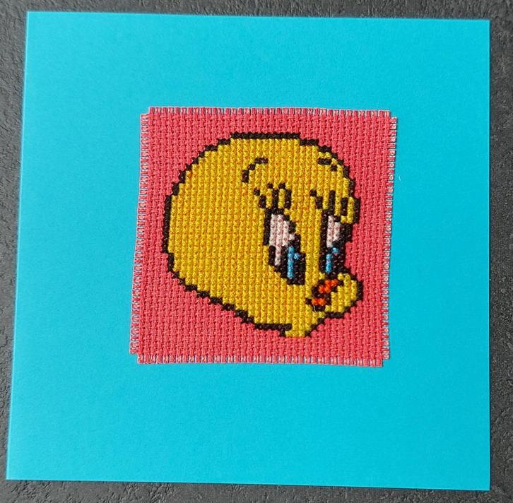 kaart met geborduurd Tweety (1817), Hobby en Vrije tijd, Kaarten | Zelfgemaakt, Nieuw, Overige thema's, Ophalen of Verzenden