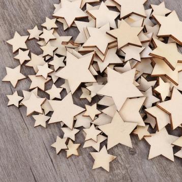 100 Sterren Schijfjes Hout Houten Plakjes Decoratie Knutsel beschikbaar voor biedingen